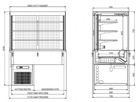 Vitrine murale cubique rfrigre encastrable - cuve gn 3/1 1115x720x1430