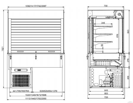 Vitrine murale cubique rfrigre encastrable - rideaux gn 3/1 1115x720x1521