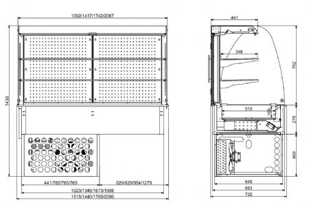 Vitrine courbee rfrigre encastrable - ferm gn 4/1 1440x720x1430