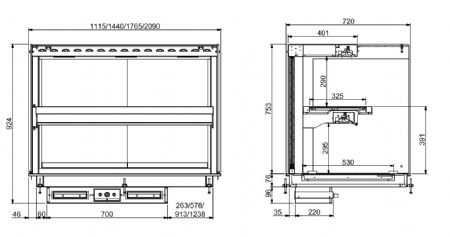 Vitrine cubique chauffante encastrable avec plaque vitroceramique noir gn 3/1 1115x720x924