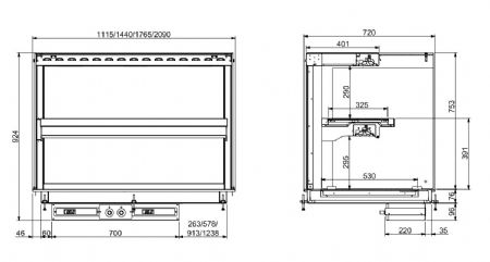 Vitrine murale cubique chauffante encastrable avec plaque vitroceramique - noir gn 3/1 1115x720x924