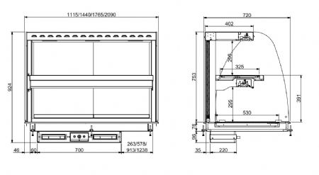 Vitrine courbee chauffante encastrable avec plaque vitroceramique blanc gn 3/1 1115x720x924