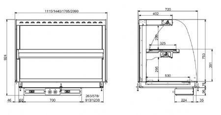 Vitrine murale courbee chauffante encastrable avec plaque vitroceramique - noir gn 3/1 1115x720x924