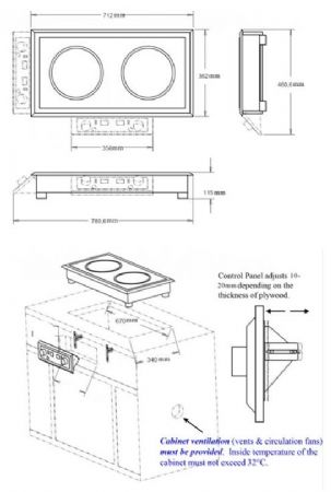 Cuisiniere professionnelle encastrable  induction 2 zonesconvient uniquement aux poles  induction 712x382x115