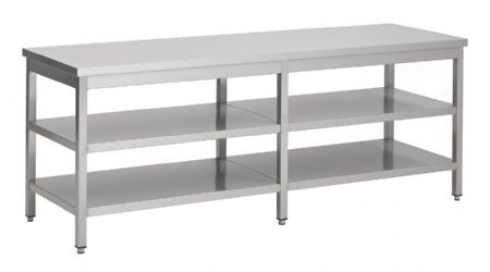 600 table de travail inox 2 tagre largeur 2100 2100x600x900