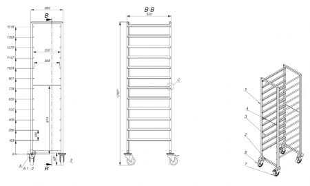 Chariots de dbarassage  1/1gn 12x largeur 385 385x530x1700