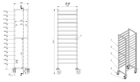 Chariots dbarassage  1/1gn 14x largeur 385 385x530x1700