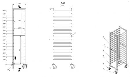 Chariots dbarassage  1/1gn 16x largeur 385 385x530x1800