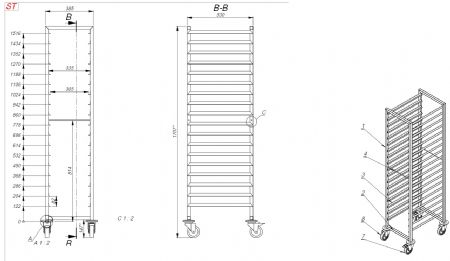 Chariots dbarassage  1/1gn 18x largeur 385 385x530x1800