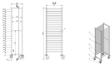 Chariots dbarassage  1/1gn 20x largeur 385 385x530x1800