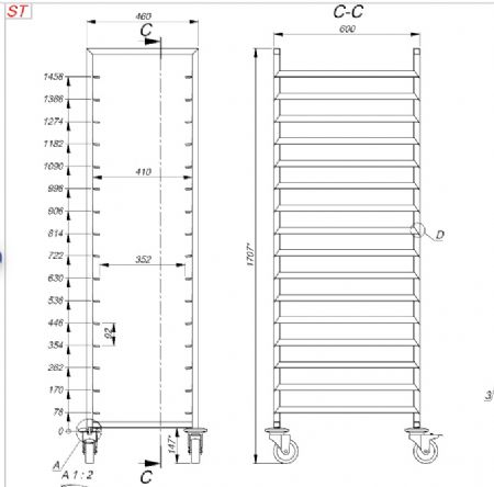 Chariots dbarassage  en 16x largeur 460 460x650x1800