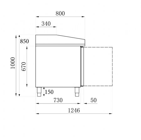 Table a pizza professionnelle  2 portes 1510x800x1000