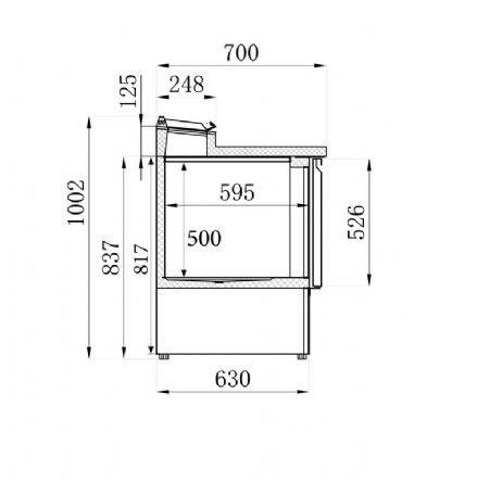 Saladette professionnelle rfrigre 2 portes 5x1/6gn  903x700x1006