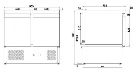 Table rfrigre professionnelle 2 portes 900x700x875