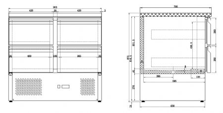 Table rfrigre professionnelle 4 tiroirs 900x700x875