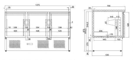 Table rfrigre professionnelle 3 portes 1365x700x875