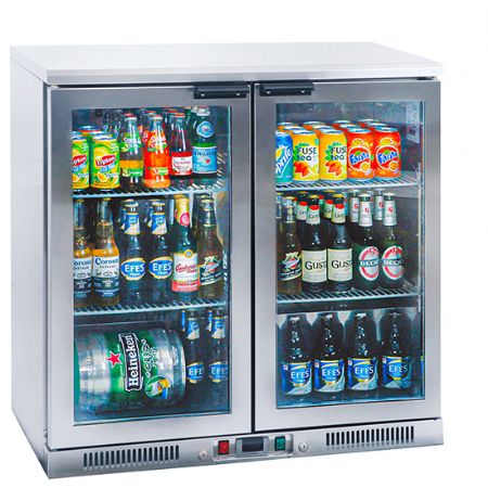 Armoire rfrigrateur professionnelle bar en inox avec 2 portes battante en verre 210 litres +2/+12C