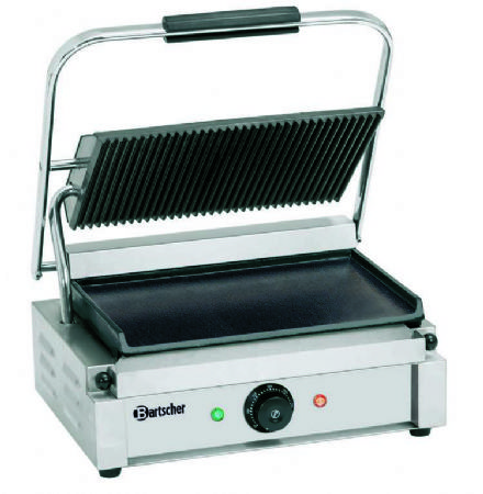 Grill contact panini simple plaque suprieure rainure et plaque infrieure lisse avec minuteur - 410x400x200 mm