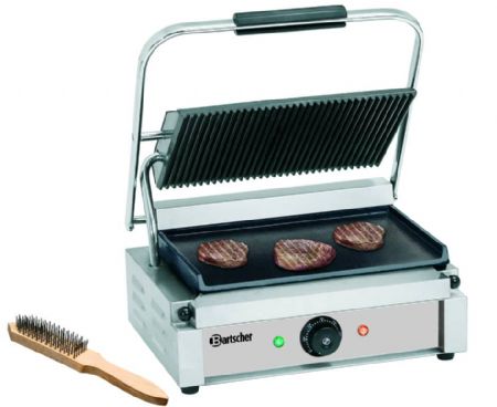 Grill contact panini simple plaque suprieure rainure et plaque infrieure lisse avec minuteur - 410x400x200 mm