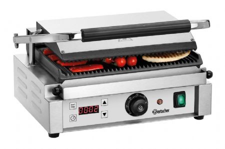 Grill contact lectrique pour panini avec 1 zone rainure - 410x400x200 mm