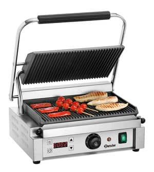 Grill contact lectrique pour panini avec 1 zone rainure - 410x400x200 mm