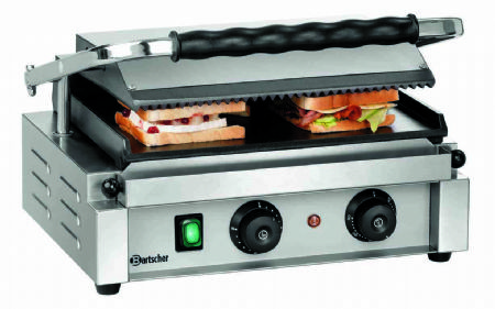 Grill contact panini simple plaque suprieure rainure et plaque infrieure lisse - 410x400x200 mm