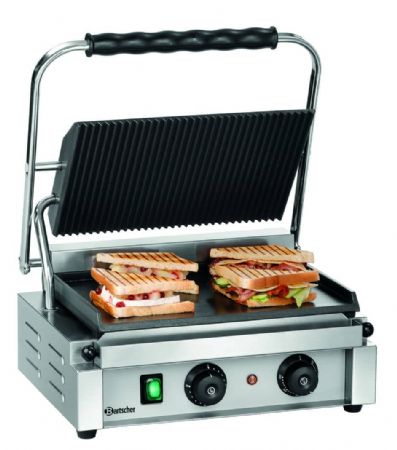 Grill contact panini simple plaque suprieure rainure et plaque infrieure lisse - 410x400x200 mm