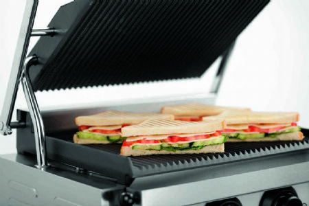 Grill contact panini simple plaques rainures avec minuteur - 410x400x200 mm