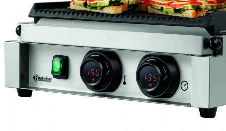 Grill contact panini simple plaques rainures avec minuteur - 410x400x200 mm