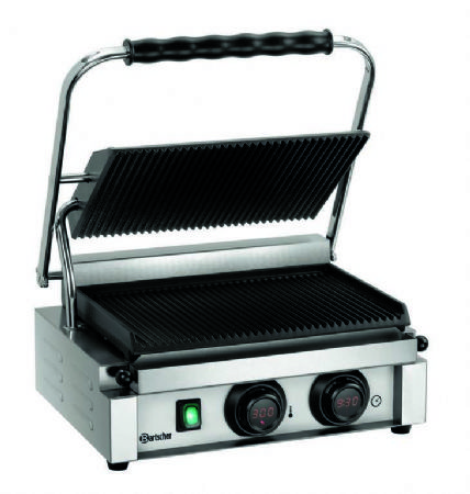 Grill contact panini simple plaques rainures avec minuteur - 410x400x200 mm