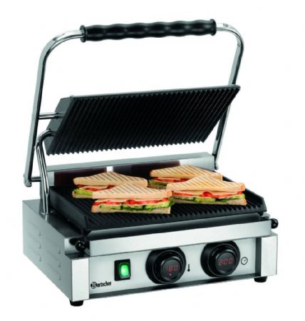 Grill contact panini simple plaques rainures avec minuteur - 410x400x200 mm