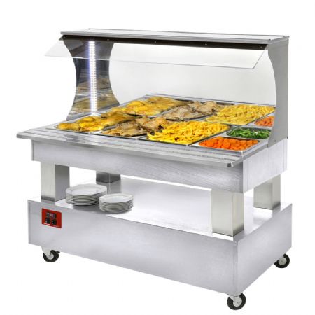 Buffet chauffant mural, bain marie, 4x GN1/1-150 (Bois Blanc) 1495x690x1405 mm