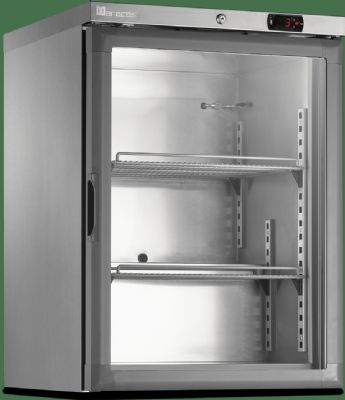 Mini armoire professionnelle ngative inox avec 1 porte vitre et 2 tagres - 115 litres