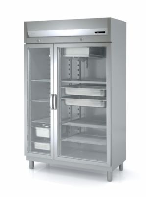 Armoire ngative inox 1 porte GN1/1 et 1 porte GN2/1 vitres isolation 85 mm - 964 litres