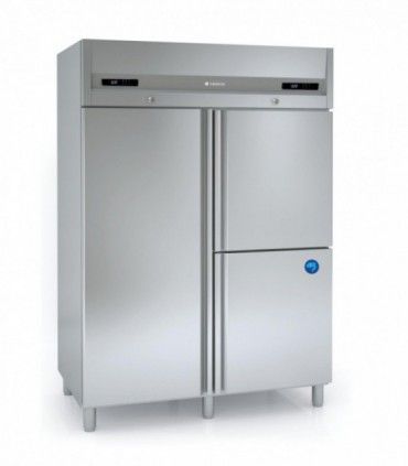 Armoire positive inox GN2/1 avec 1 porte 2 portillons et compartiment poisson isolation 75 mm - 1370 litres