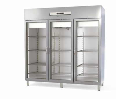 Armoire positive inox GN2/1 avec 3 portes vitres isolation 75 mm - 2197 litres