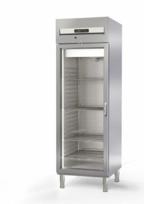 Armoire positive inox GN2/1 avec 1 porte vitre isolation 85 mm - 610 litres