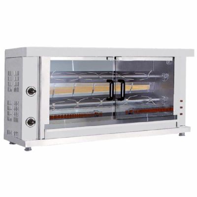 Rôtissoire gaz vitrée à poulets à poser avec 2 broches pour 8-10 poulets Rôtissoire gaz vitrée à poulets à poser avec 2 broches pour 8-10 poulets