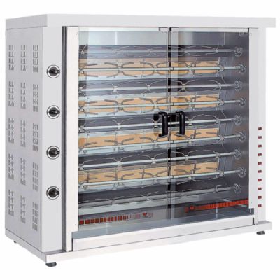 Rôtissoire gaz pour poulets avec éclairage et 9 broches pour 36-45 poulets Rôtissoire gaz pour poulets avec éclairage et 9 broches pour 36-45 poulets