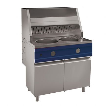 Friteuse professionnelle  gaz de 2x 13 litres sur meuble avec portes