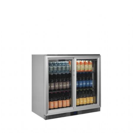 Arrire de bar professionnel en inox  2 portes vitres coulissantes R600a - 900x515x870 mm