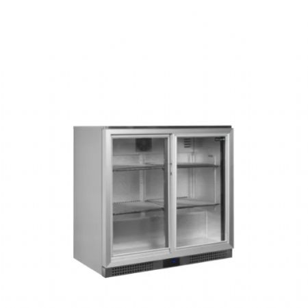 Arrire de bar professionnel en inox  2 portes vitres coulissantes R600a - 900x515x870 mm