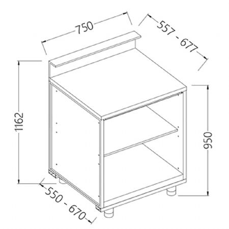 Comptoirs de bar neutres avec prdisposition pour tablette service  750x550x1162 mm