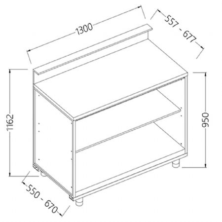 Comptoirs de bar neutres avec prdisposition pour tablette service  1300x550x1162 mm