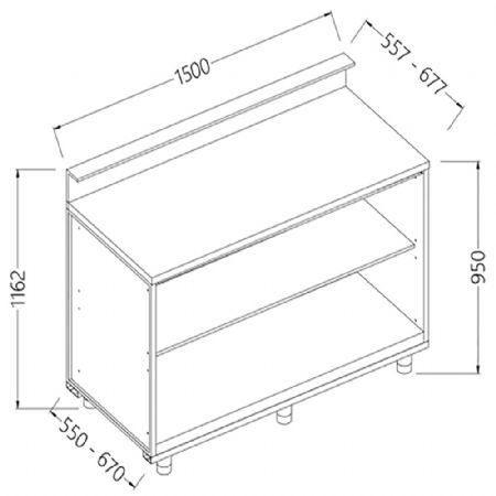 Comptoirs de bar neutres avec prdisposition pour tablette service  1500x550x1162 mm