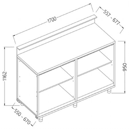 Comptoirs de bar neutres avec prdisposition pour tablette service  1700x550x1162 mm