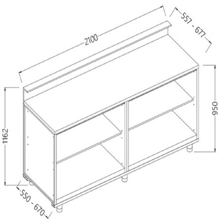 Comptoirs de bar neutres avec prdisposition pour tablette service  2100x550x1162 mm