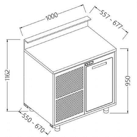 Comptoirs de bar rfrigrs B.T. avec moteur_ prdisposition pour tablette service 1000x550x1162 mm