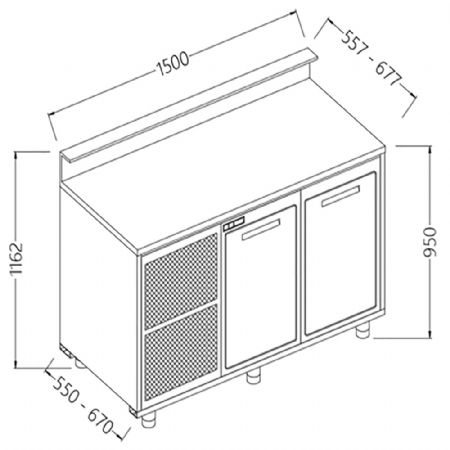 Comptoirs de bar rfrigrs B.T. avec moteur_ prdisposition pour tablette service 1500x550x1162 mm