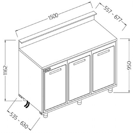 Comptoirs de bar rfrigrs B.T. moteur  distance_ prdisposition tablette service 1500x535x1162 mm